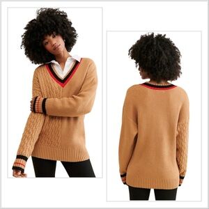 Anthropologie Nouveaux Varsity Chunky V-neck Viscose Blend Sweater Size 3X